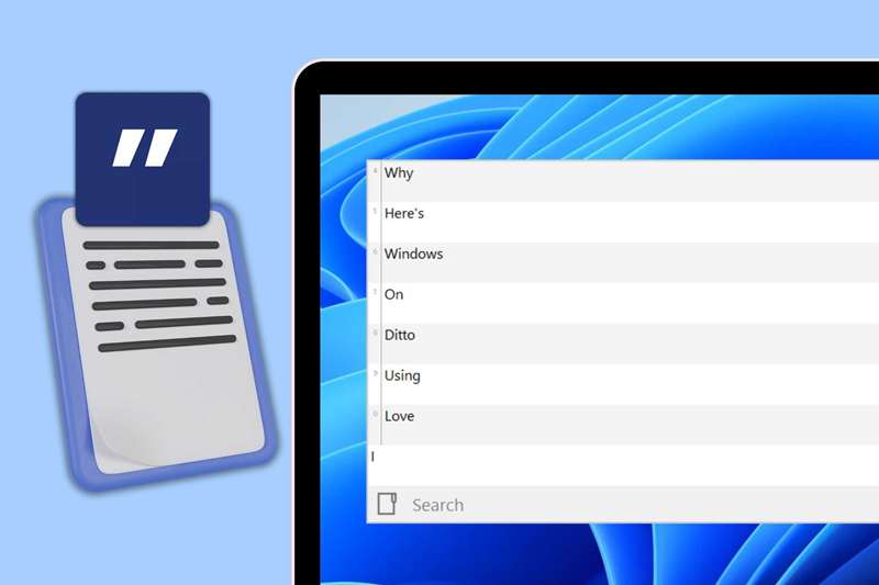 صفحهٔ لپ‌تاپ ویندوز با برنامه Ditto باز و آیکون کلیپ‌بورد روی آن.