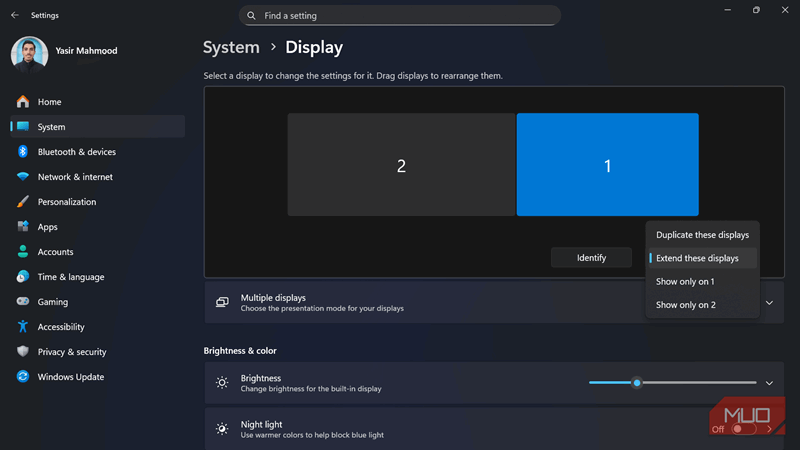 تنظیمات نمایشگرهای چندگانه ویندوز.