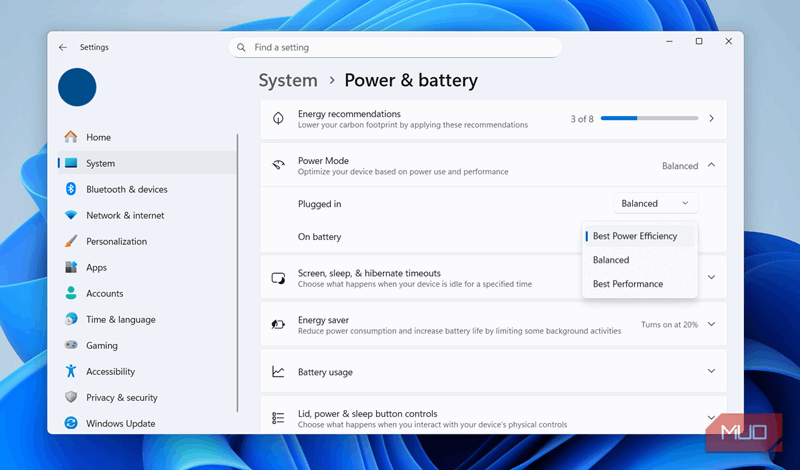 تنظیمات انرژی و باتری ویندوز