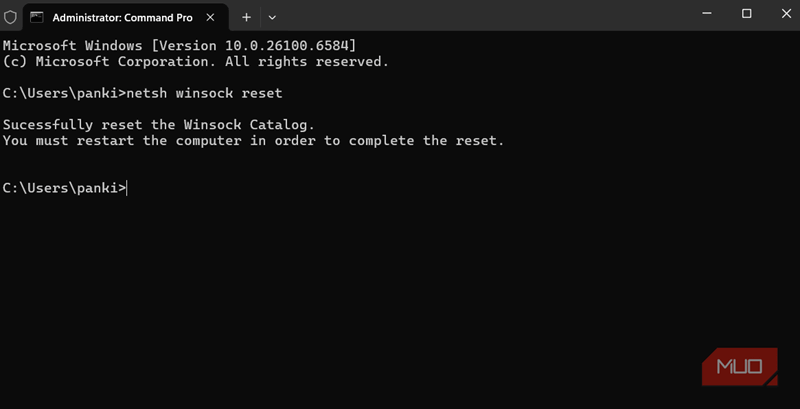 دستور بازنشانی Winsock در ویندوز
