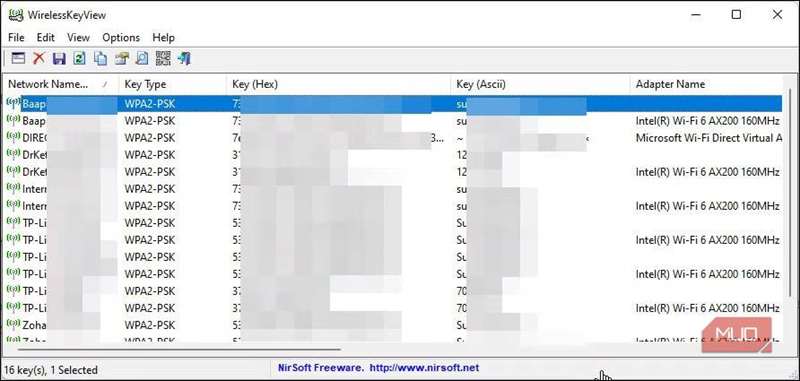 WirelessKeyView در ویندوز ۱۱.