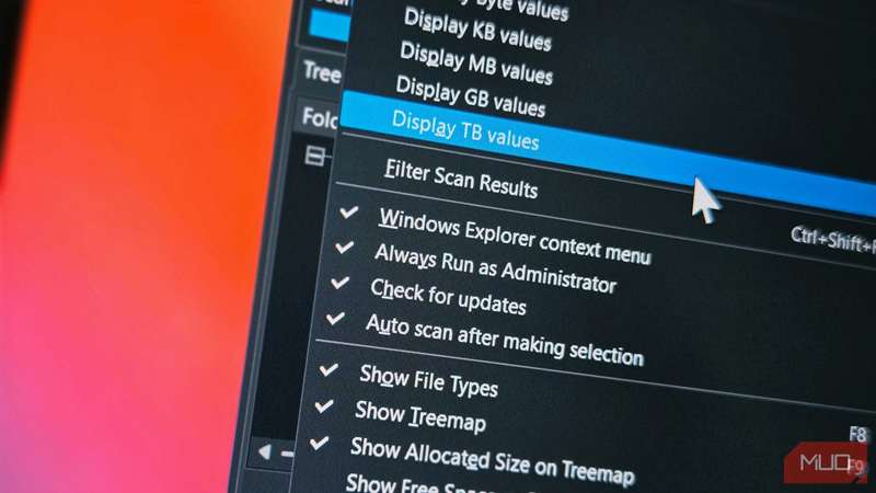 منوی گزینه‌های پیشرفته WizTree در ویندوز ۱۱