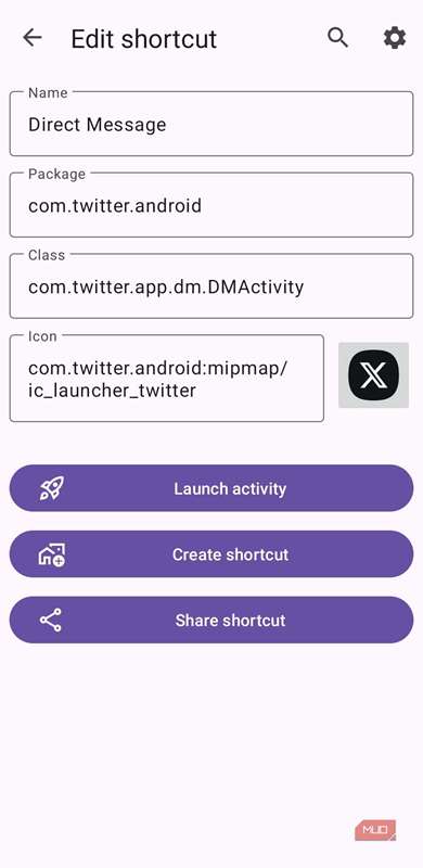 میانبر برنامه X در Activity Launcher
