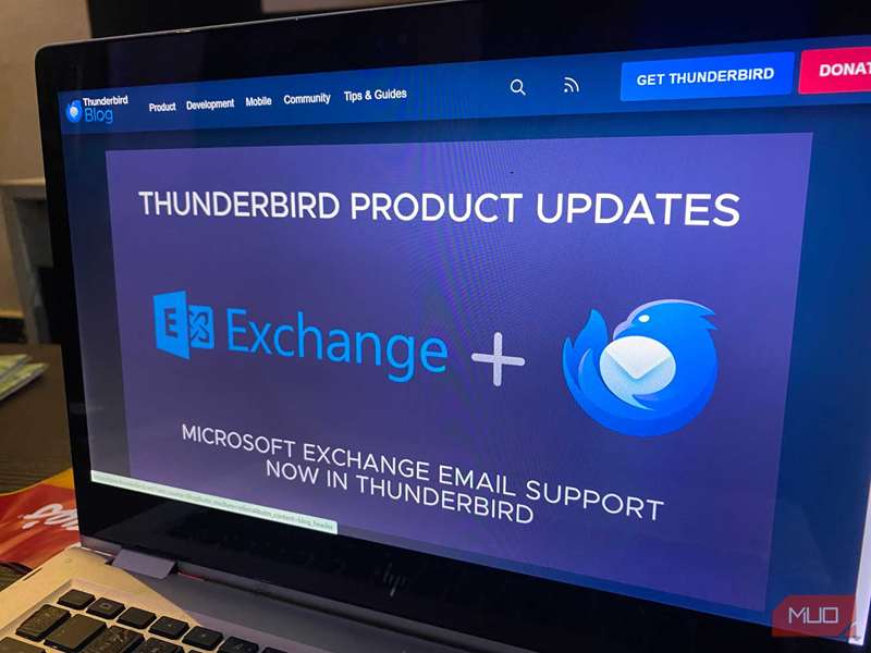 صفحه نمایش لپ‌تاپ که پست بلاگ Thunderbird را برای اعلان پشتیبانی جدید ایمیل مایکروسافت اکسچینج نشان می‌دهد