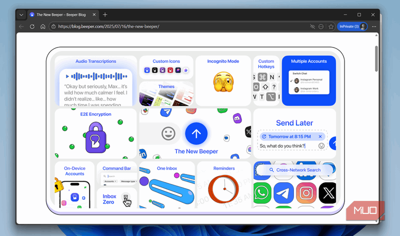 مرورگری که وبلاگ بیپر را نشان می‌دهد