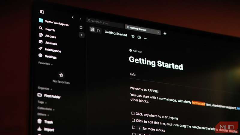 نمای نزدیک از فضای کاری نمایشی AFFiNE.