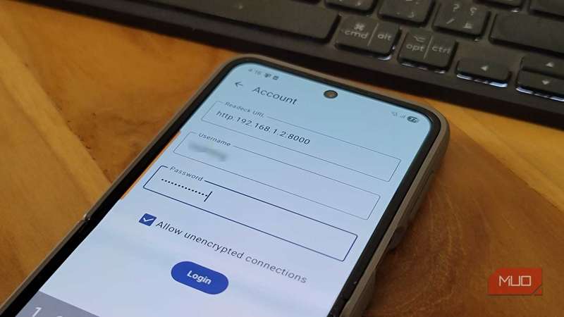 تنظیمات حساب کاربری برنامه Readeck برای Android باز روی Samsung Galaxy Z Flip 6