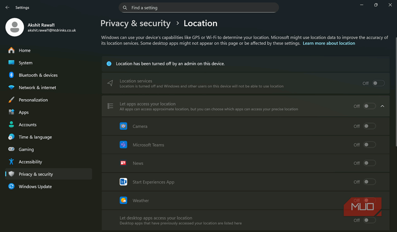بررسی خدمات مکان در ویندوز