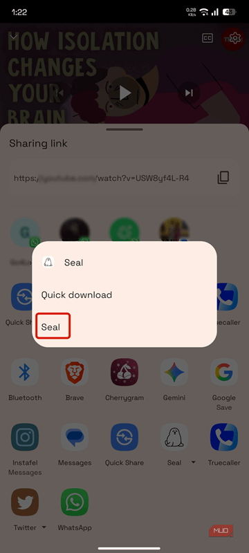 گزینهٔ سیل در منوی پاپ‑آپ.