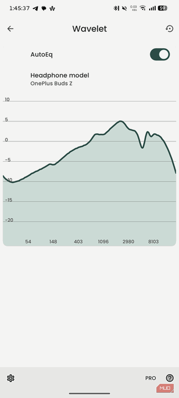 پروفایل EQ مدل هدفون انتخاب شده در برنامه Wavelet.