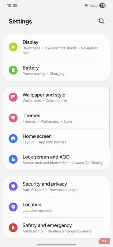 منوی تنظیمات در تلفن سامسونگ-1