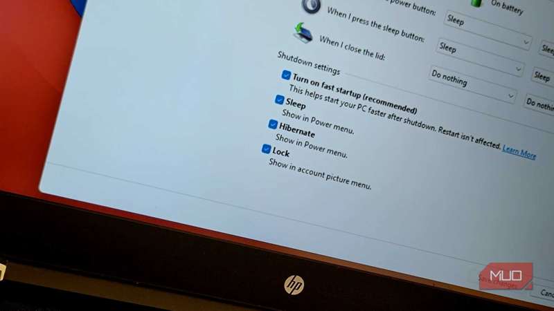 تنظیمات خاموشی در کنترل پنل بر روی لپ‌تاپ HP با ویندوز ۱۱