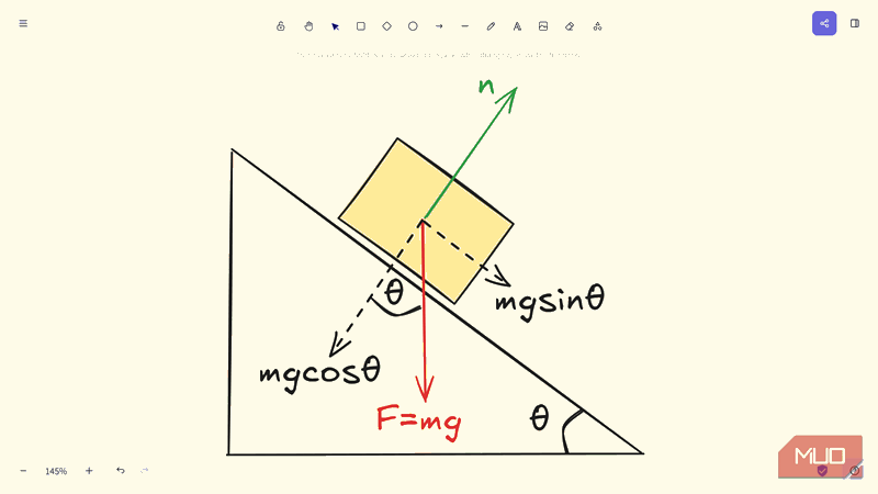 یک نمودار بدنی آزاد در Excalidraw.