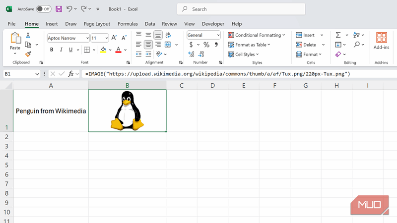 تصویری از یک پنگوئن در اکسل با استفاده از تابع IMAGE.