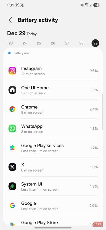 منوی فعالیت باتری در گوشی اندروید