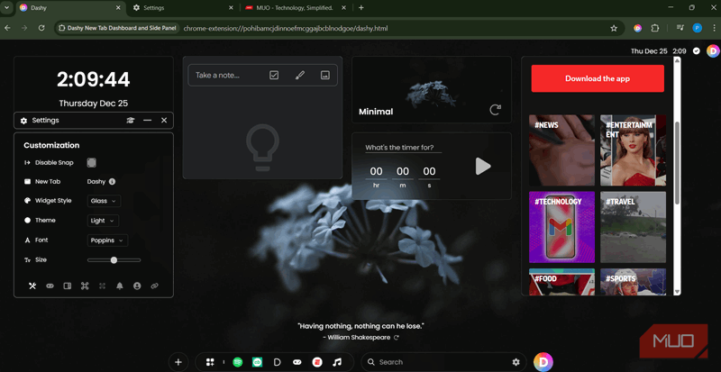 گزینههای سفارشیسازی Dashy در Chrome