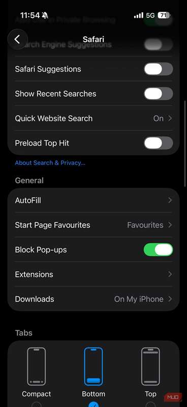صفحه تنظیمات Firefox Focus برای دانلود افزونه