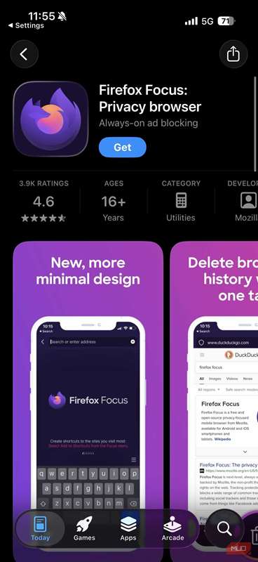 توضیح App Store برای برنامه Firefox Focus