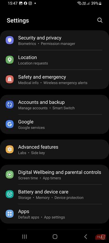 بخش گوگل در تنظیمات اندروید