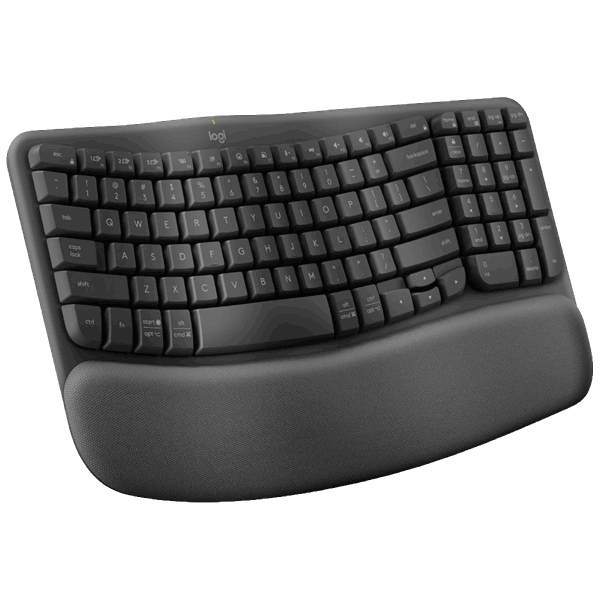 کیبورد Logitech Wave Keys به رنگ سیاه بر روی پس‌زمینه شفاف.
