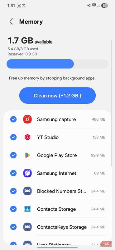 منوی استفاده از حافظه در گوشی اندروید