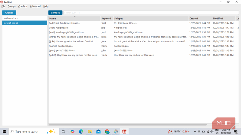 ترکیب‌های Beeftext من