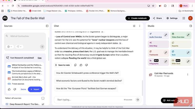 درخواست Fast Research دربارهٔ یک موضوع در NotebookLM
