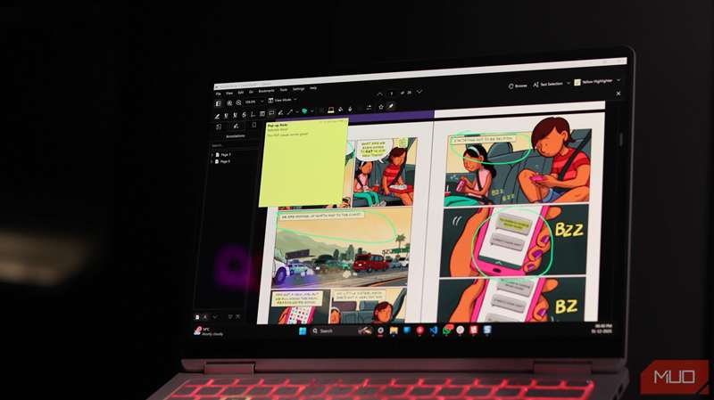 حاشیه‌نویسی‌های Okular فعال بر روی PDF نمونه