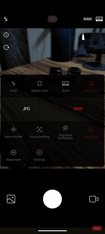 حالت RAW انتخاب شده در حالت Pro در اندروید.