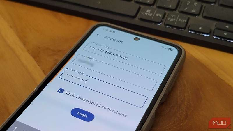 تنظیمات حساب برنامه Readeck برای Android باز بر روی Samsung Galaxy Z Flip 6