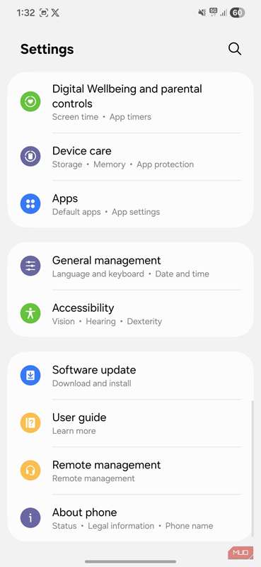منوی تنظیمات در گوشی اندروید