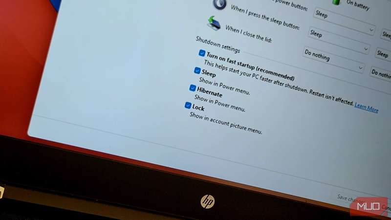 تنظیمات خاموشی در کنترل پنل لپ‌تاپ HP با ویندوز ۱۱