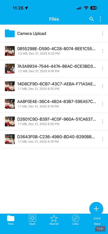 تصویر صفحه‌نمایش برنامه Sync.com در آیفون.
