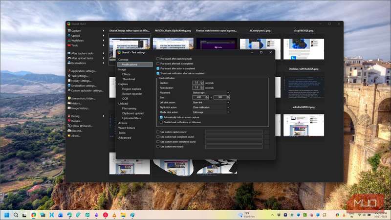 دیالوگ تنظیمات کار در شیرایکس ویندوز ۱۱ باز شده