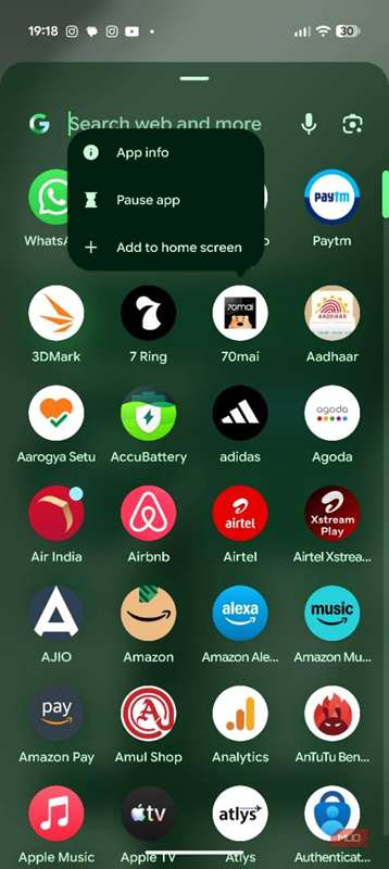 آیکن برنامه را با فشار طولانی فشار دهید تا App Info باز شود