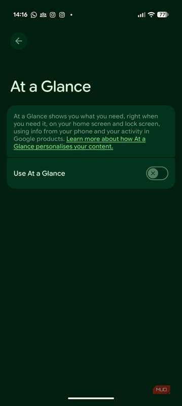 غیرفعال کردن «در یک نگاه» روی پیکسل