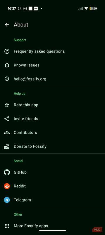 بخش درباره Fossify