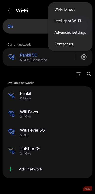 منوی Wi‑Fi در گوشی سامسونگ