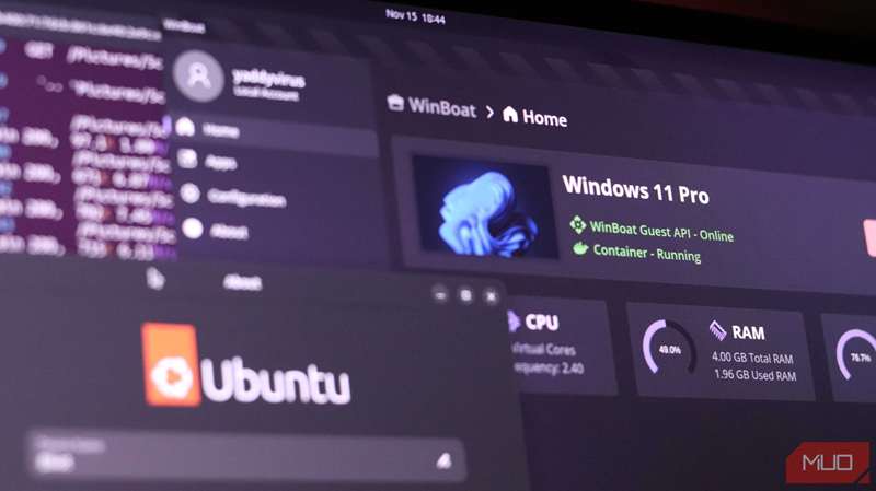 Winboat در حال اجرا بر روی Ubuntu.