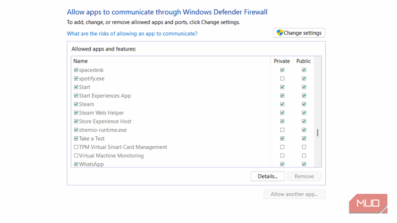 پنجره Windows Defender Firewall.