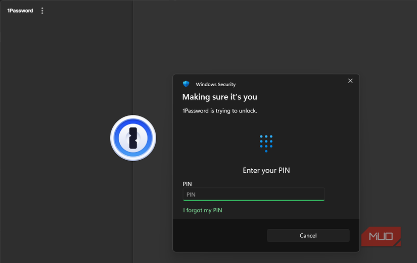 درخواست Windows Hello 1Password