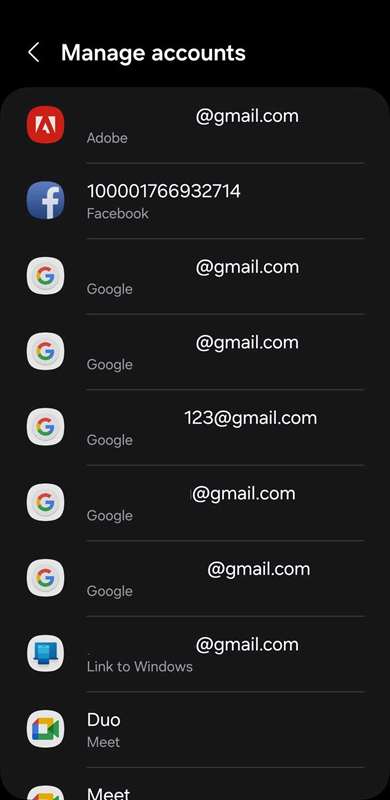 فهرست حساب‌ها در اندروید