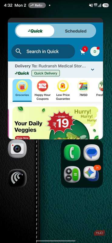 نمای پاپ‑آپ اندروید با پنجره برنامهٔ شناور