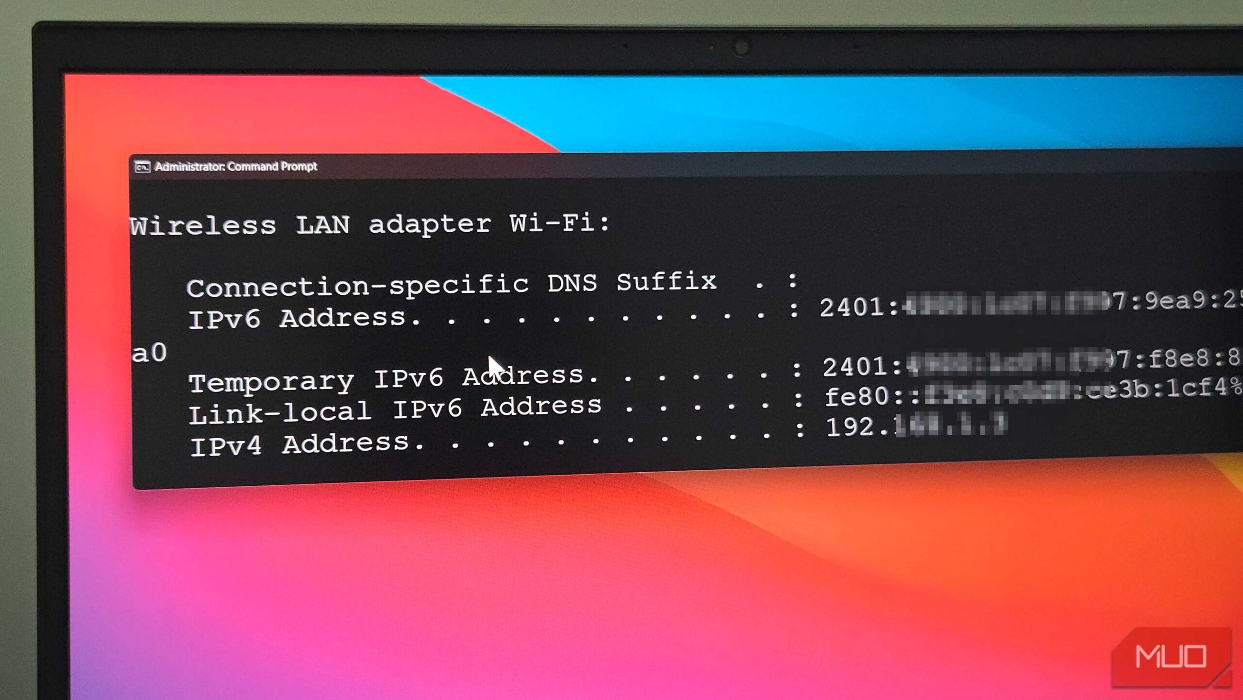 دستور ipconfig در پنجره خط فرمان ویندوز ۱۱ در حال اجرا