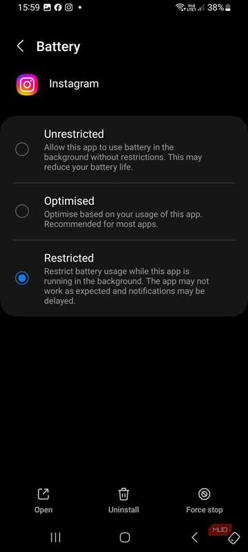 غیرفعال کردن فعالیت پس‌زمینه برای یک برنامه