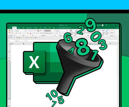صفحه‌ای با اکسل باز، لوگوی اکسل کنار یک نماد فیلتر، و برخی اعداد که فیلتر شده‌اند.