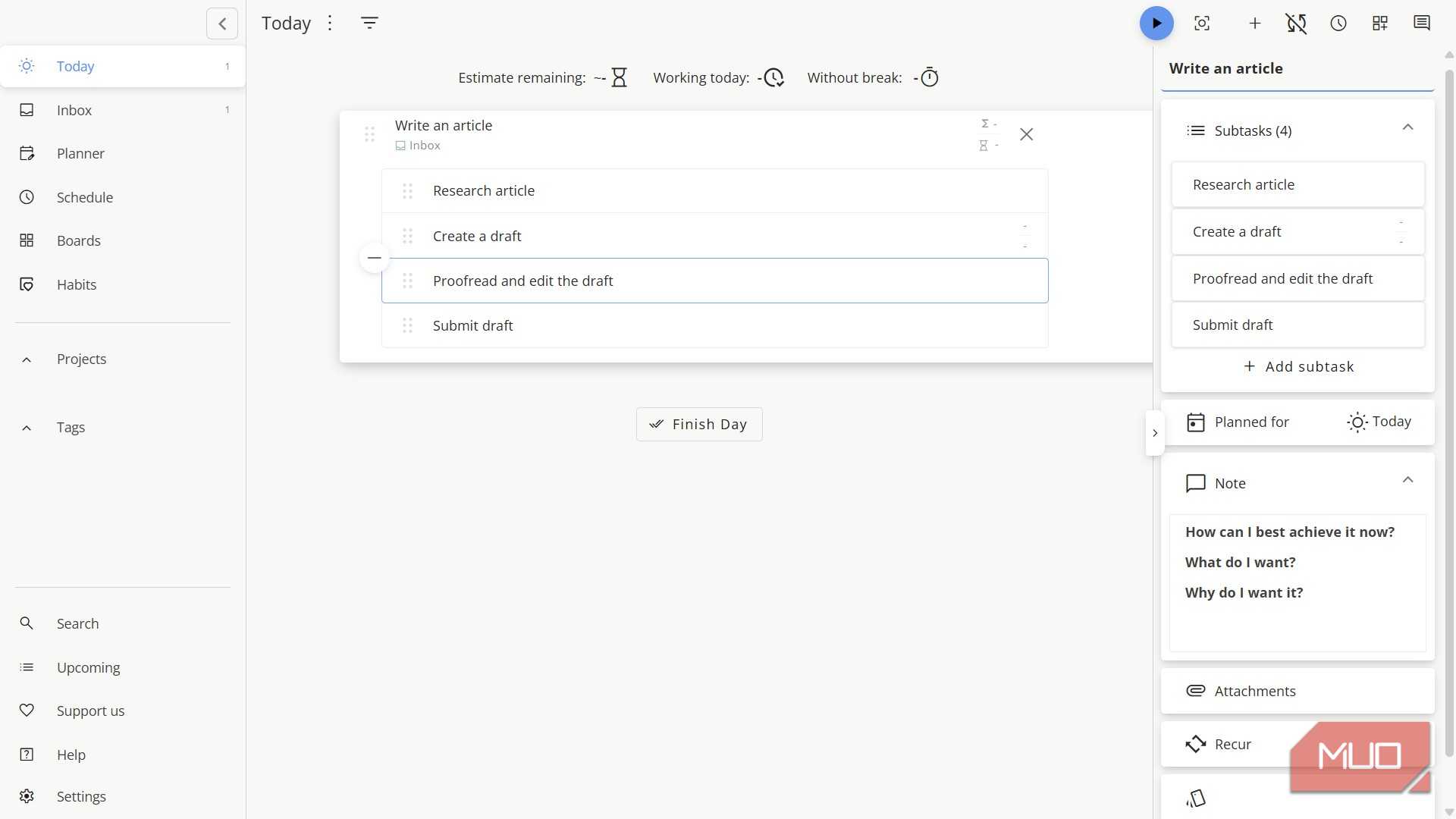 یک کار در Super Productivity