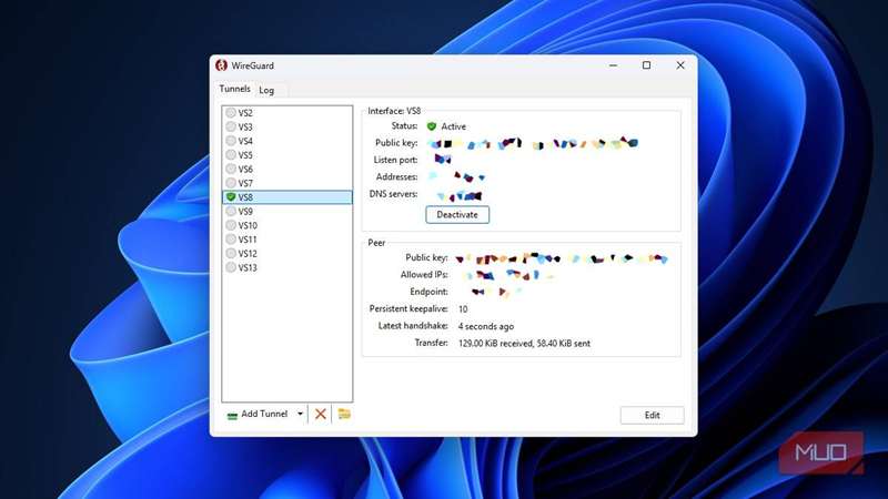 یک اتصال WireGuard در ویندوز ۱۱