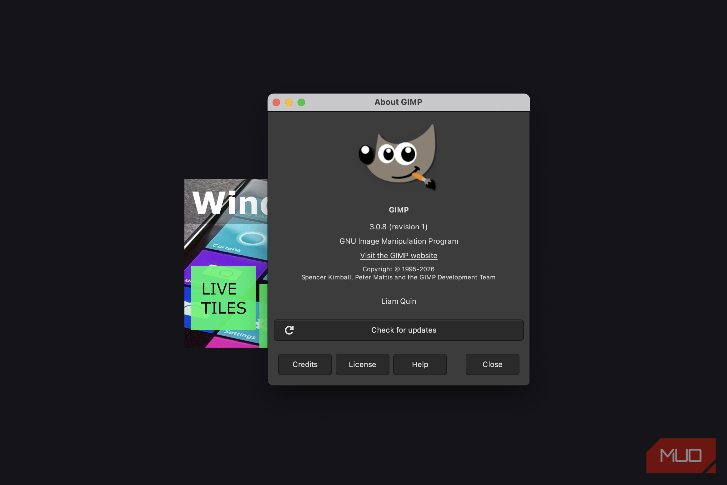 صفحه درباره GIMP