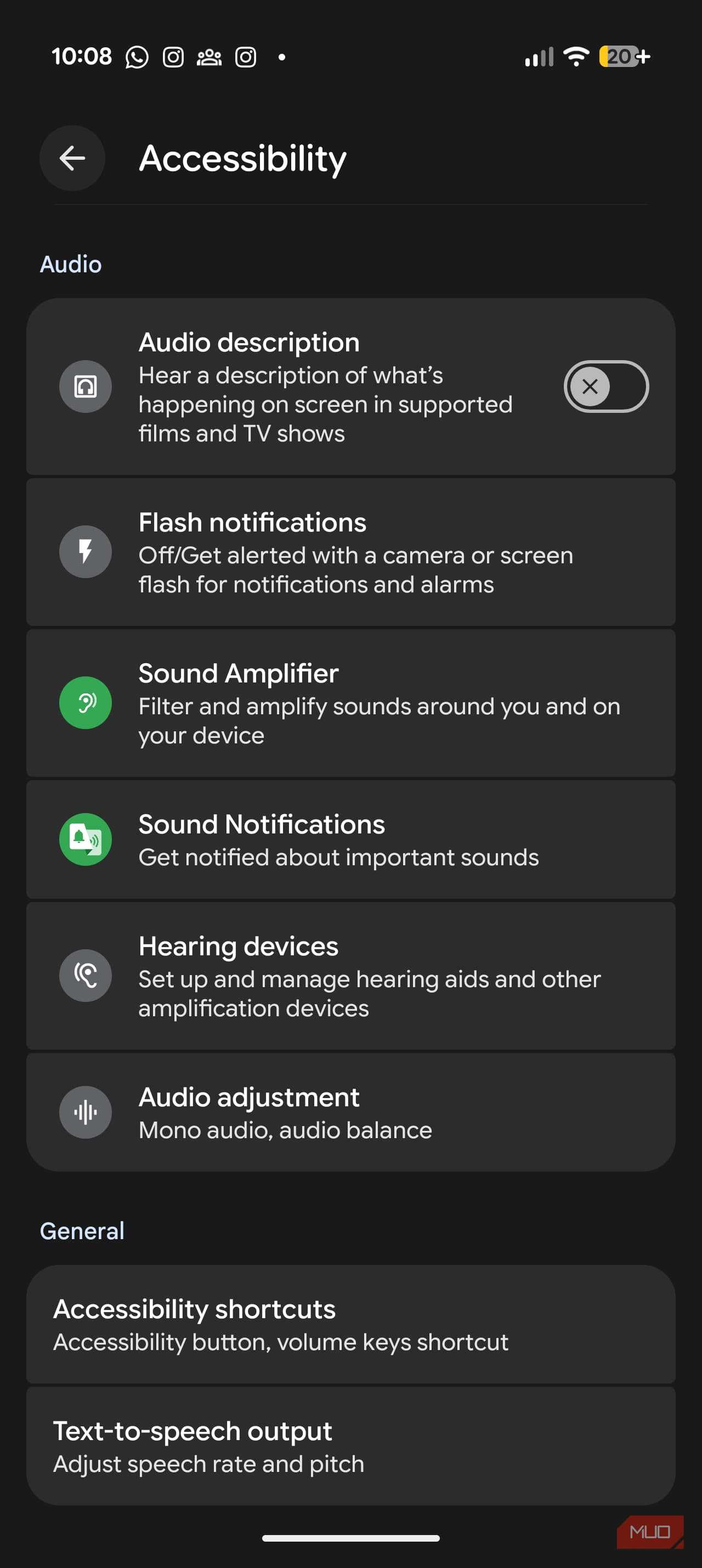تنظیمات دسترسی‌پذیری باز شده در گوگل پیکسل 10 پرو